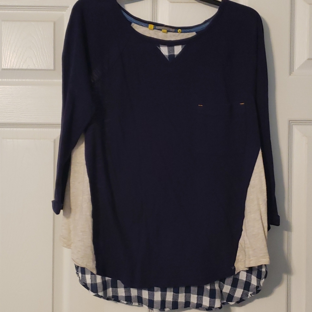 Anthropologie Navy/Oatmeal Plaid shirt